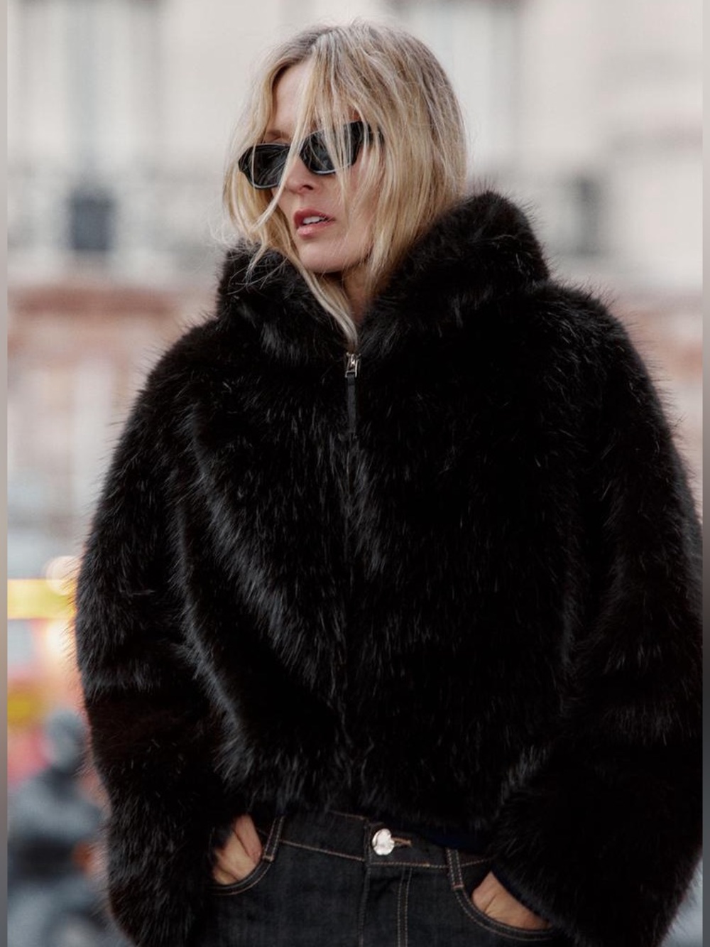 NWT. Zara Black Faux Fur Short Hooded Coat. Size M.